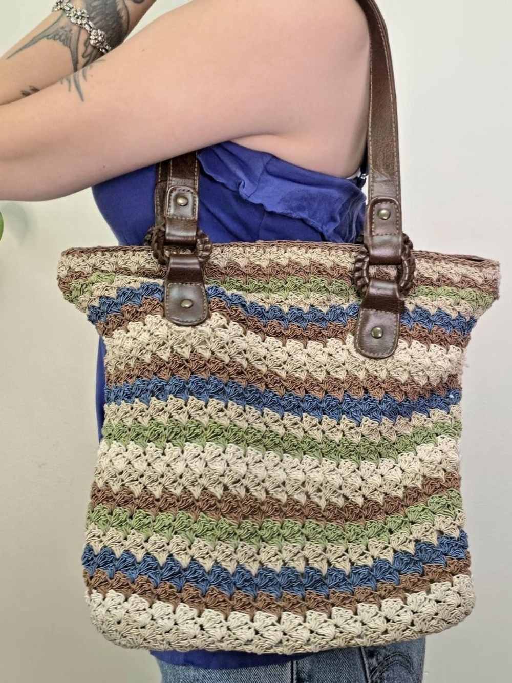 Y2K woven striped multicolor boho bag